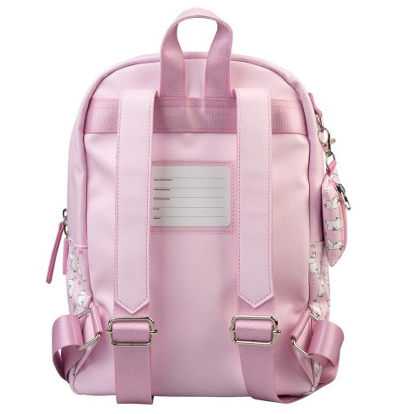 Moomin Backpack: Pink Finn Family Moomin Troll Bag (Back) On a White Background | Happy Piranha