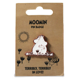 Moomins Hugging - Moomintroll Enamelled Pin Badge on its Card Packaging | Happy Piranha