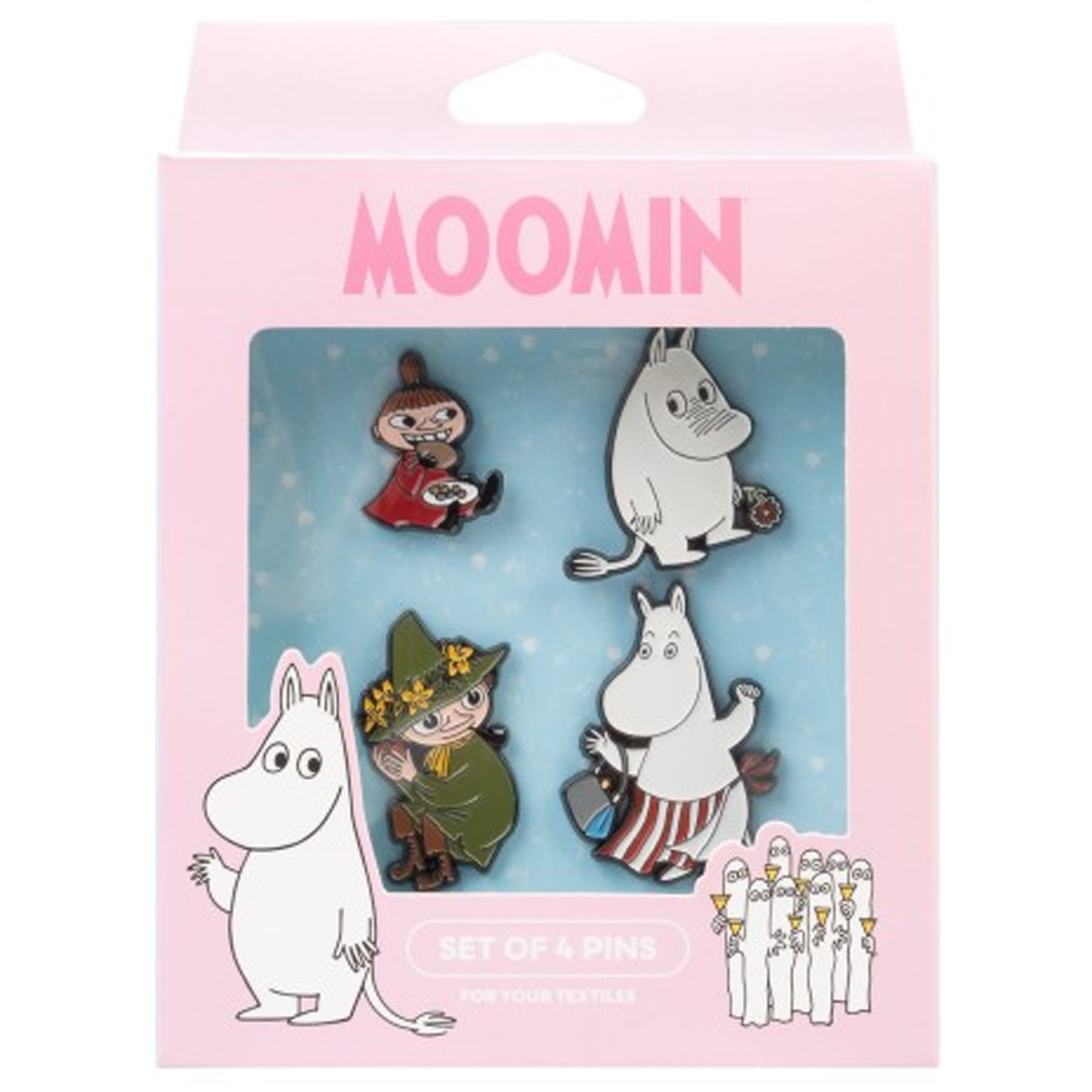 Moomins Enamelled Pin Badge 4 Box Set (Boxed) on a White Background | Happy Piranha