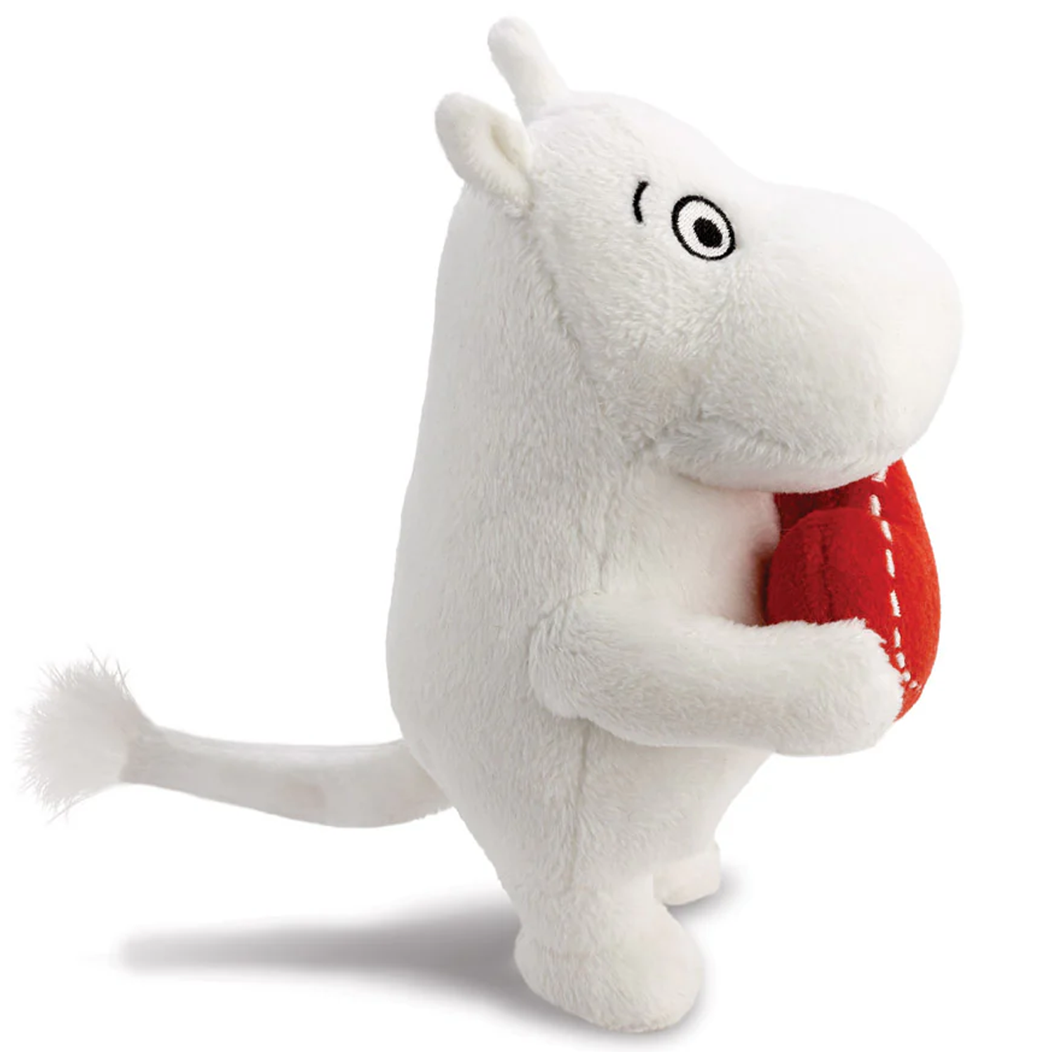 Standing Moomin Holding a Love Heart Plushie Soft Toy (Back) on a White Background | Happy Piranha