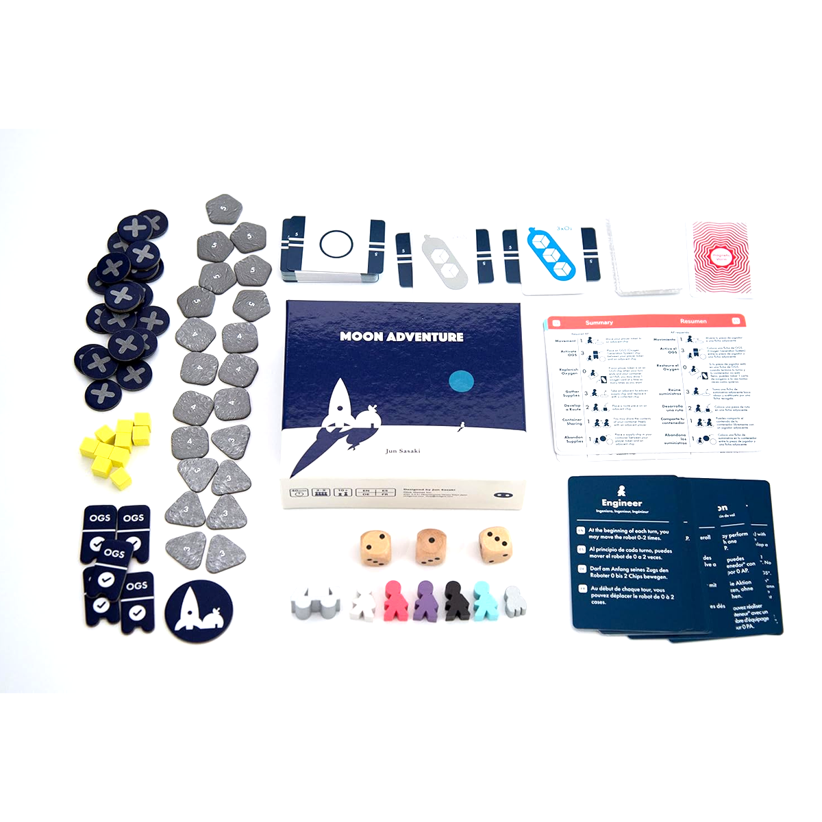Moon Adventure Board Game (Box and Contents) On a White Background | Happy Piranha