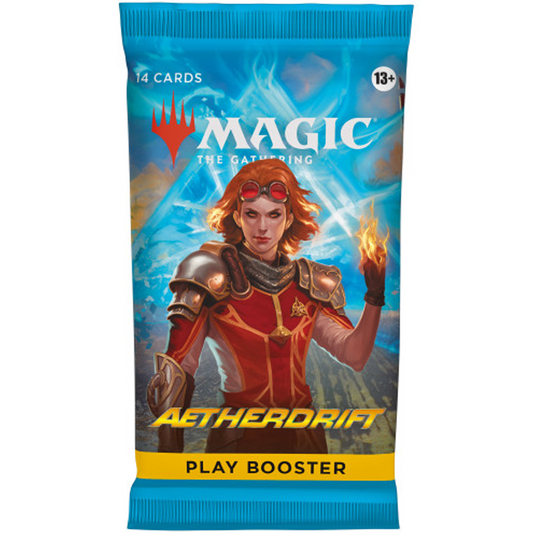 Aetherdrift: Magic the Gathering Play Booster Pack on a White Background | Happy Piranha
