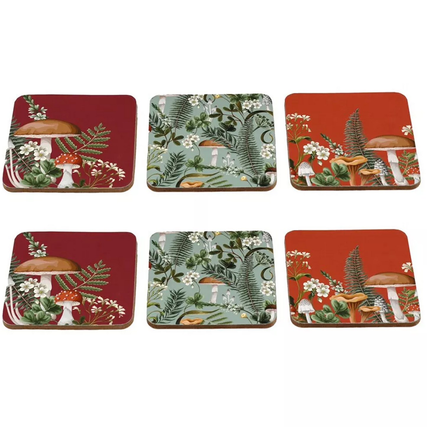 Mushroom Forest Design Cork Coaster 6 Set (All 6 Coasters) | Happy Piranha