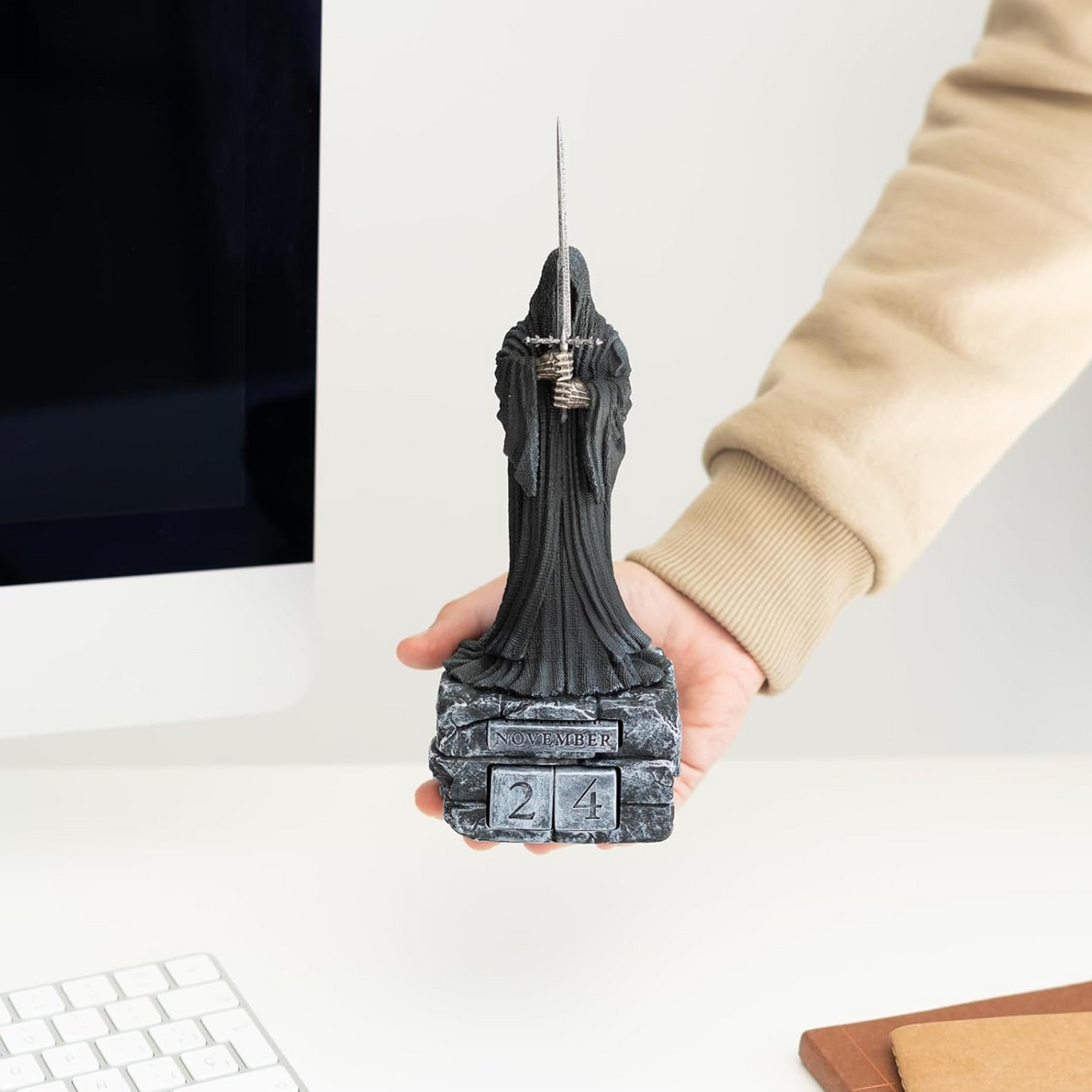 The Lord of the Rings Nazgul Ringwraith 3D Perpetual Calendar in a Person's Hand | Happy Piranha