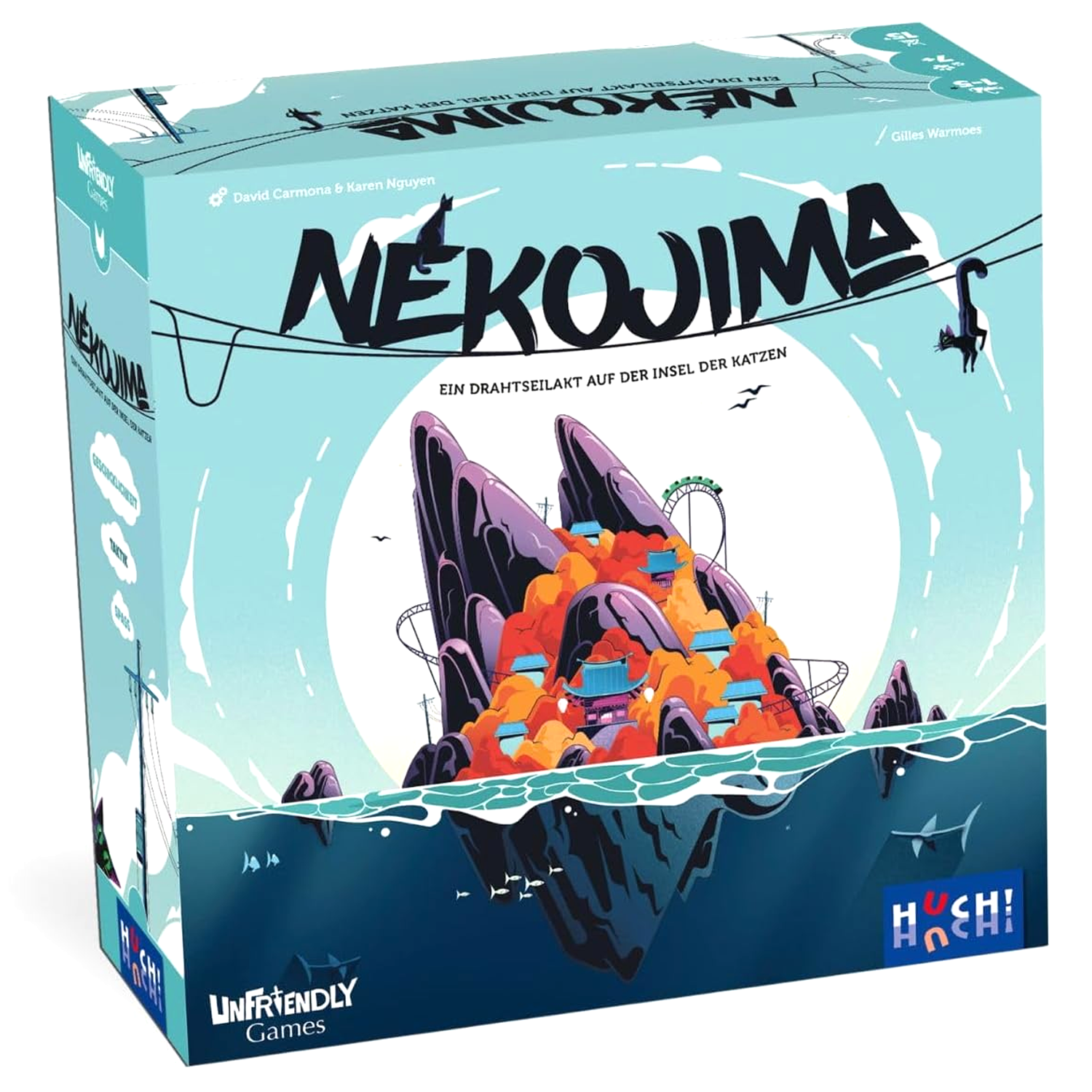 Nekojima 'The Island of Cats': A Balancing Board Game (Front of Box) | Happy Piranha