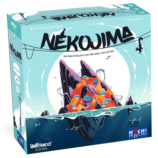 Nekojima 'The Island of Cats': A Balancing Board Game (Front of Box) | Happy Piranha