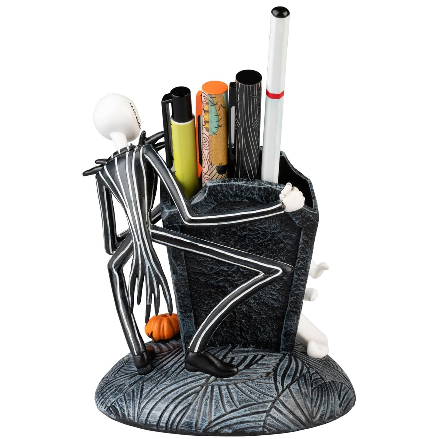 The Nightmare Before Christmas 3D Pen Holder / Desk Tidy With Jack & Zero Standing by a Gravestone on a White Background (Behind) | Happy Piranha