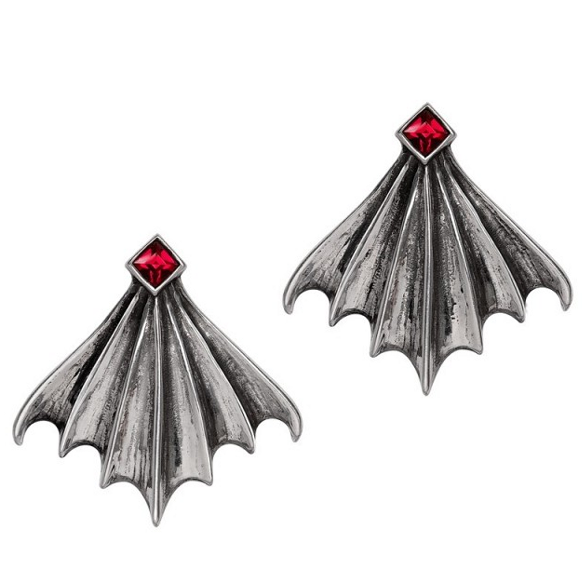 Nighttime - Pewter Gothic Bat Wing Design Stud Earrings on a White Background | Happy Piranha