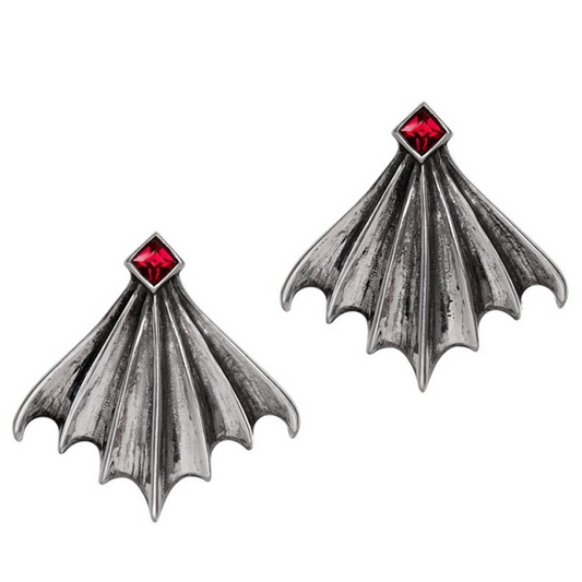 Nighttime - Pewter Gothic Bat Wing Design Stud Earrings on a White Background | Happy Piranha