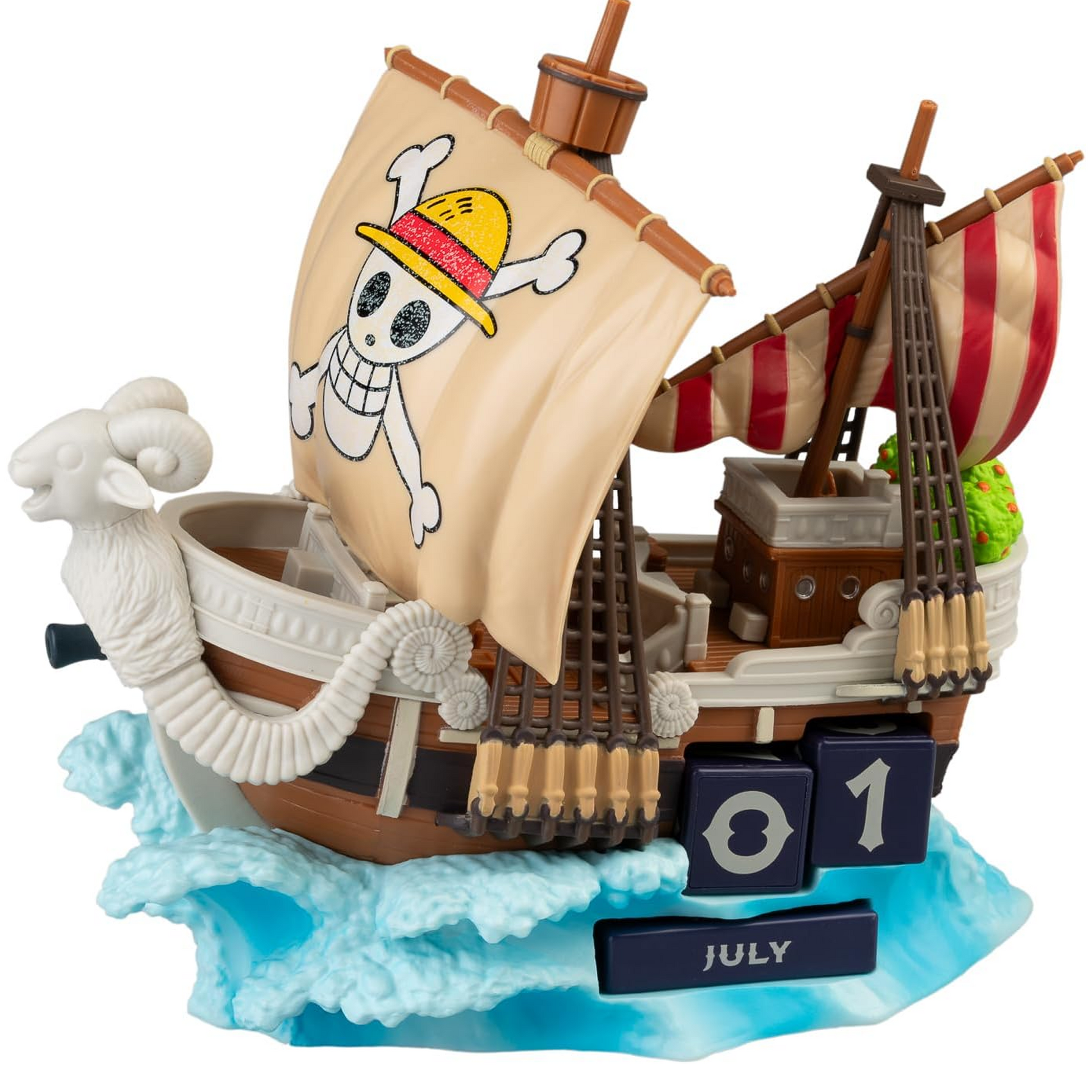 One Piece the Thousand Sunny Pirate Ship 3D Perpetual Calendar on a White Background | Happy Piranha