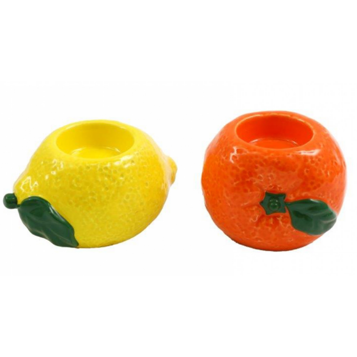 Orange & Lemon Fruit Shaped Tealight Holders on a White Background | Happy Piranha