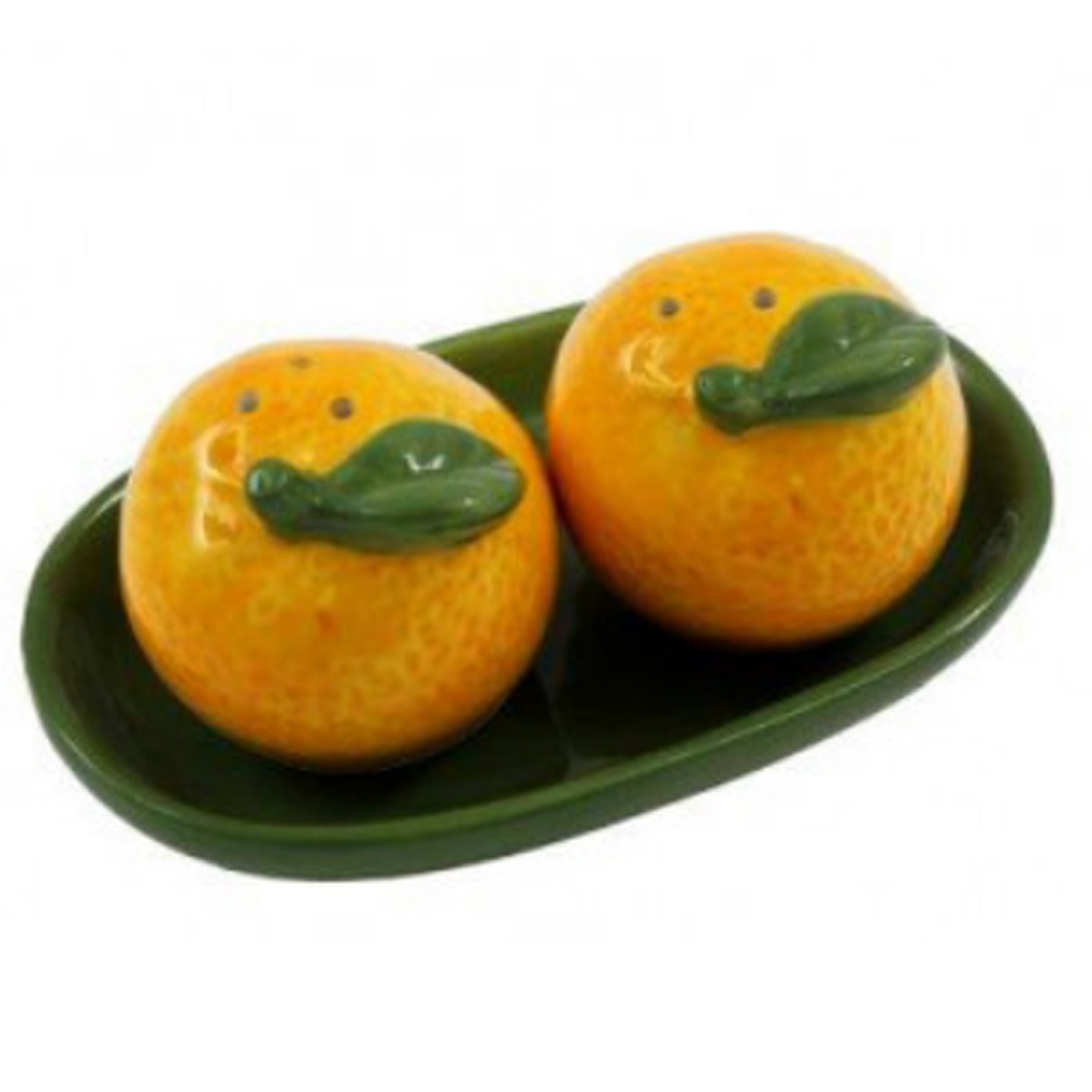 Orange & Lemon Shape Ceramic Salt & Pepper Shaker Set (Lemon Design) on a White Background | Happy Piranha