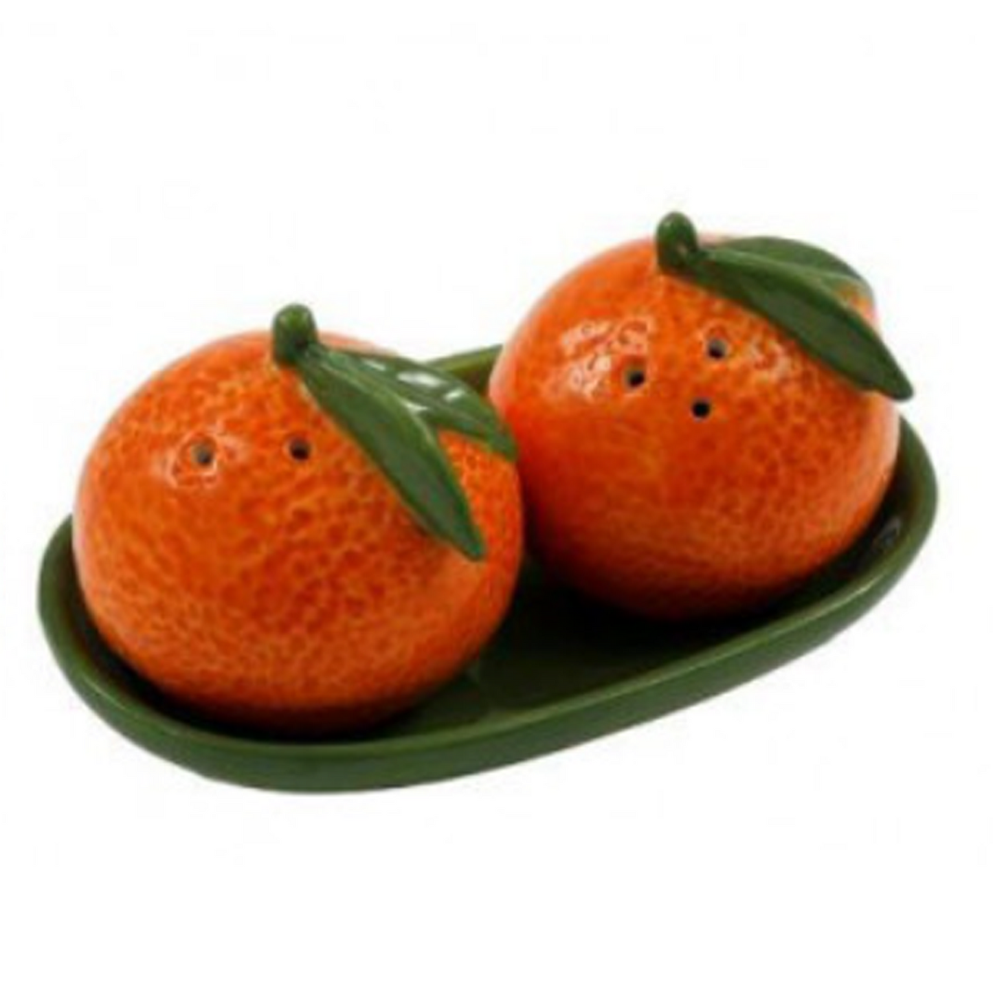 Orange & Lemon Shape Ceramic Salt & Pepper Shaker Set (Orange Design) on a White Background | Happy Piranha