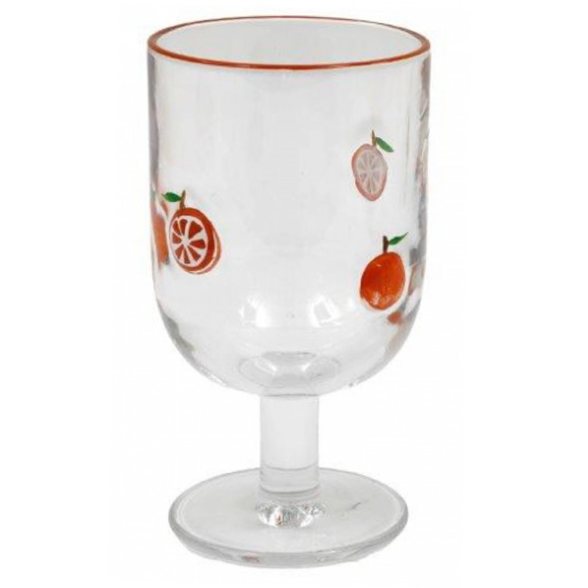 Citrus Fruits Design Short Stem Wine Glass (Orange Design) On a White Background | Happy Piranha