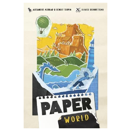 Paper World Board Game (Front of Box) On a White Background | Happy Piranha