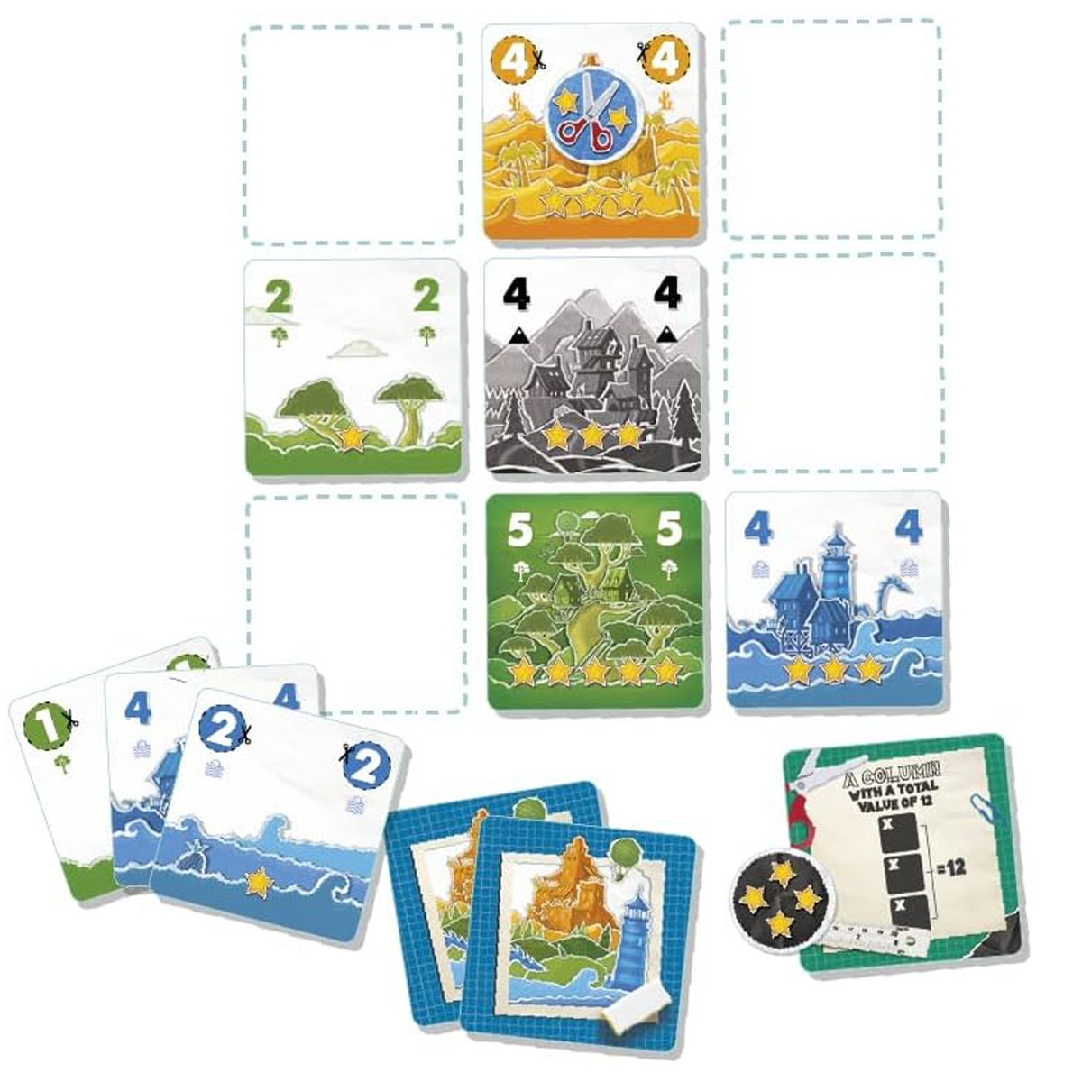Paper World Board Game (Gameplay Example) On a White Background | Happy Piranha