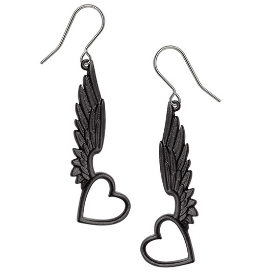 Passio Wings of Love - Pewter Winged Heart Earrings