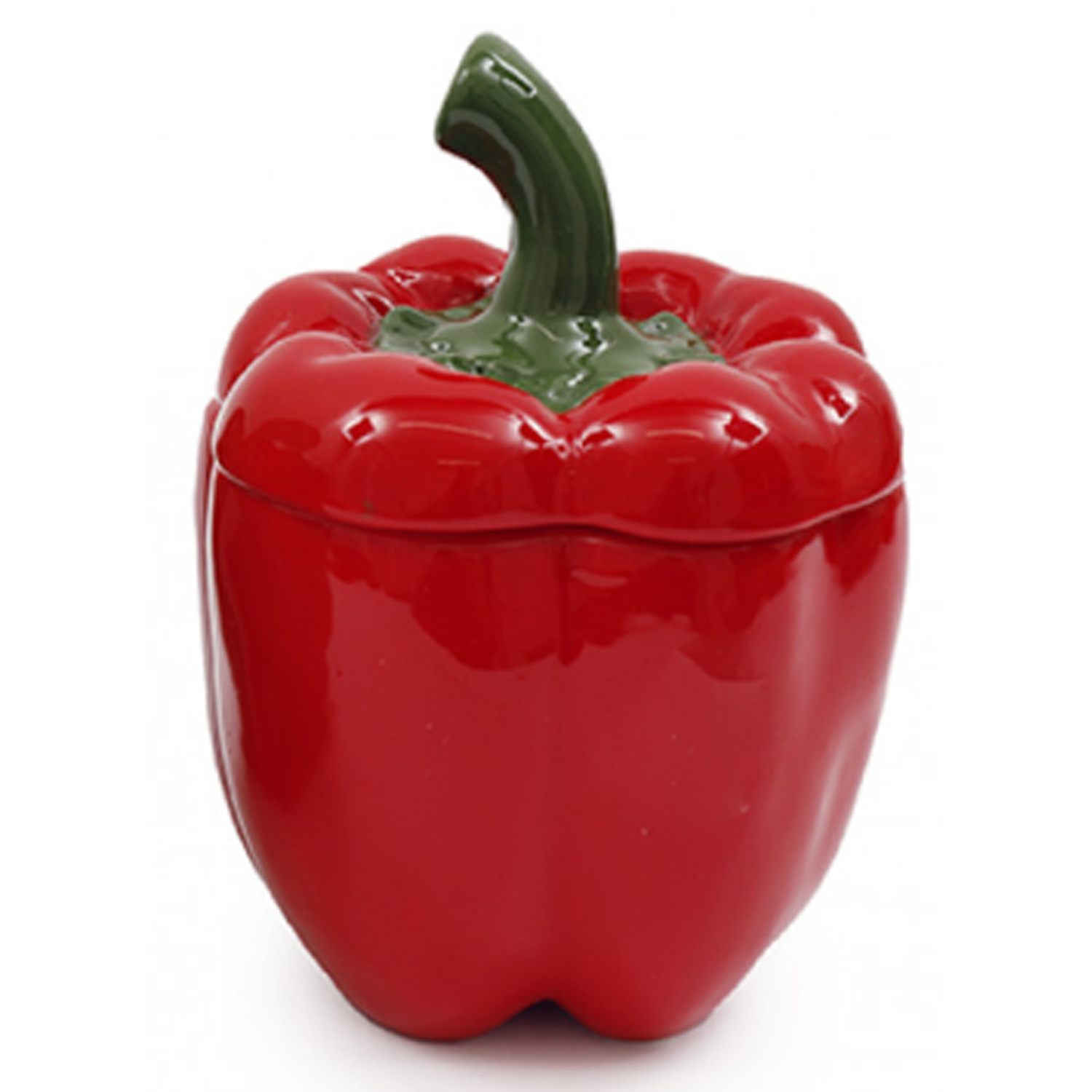 Red & Green Bell Pepper Ceramic Lidded Pot (Red) on a White Background | Happy Piranha
