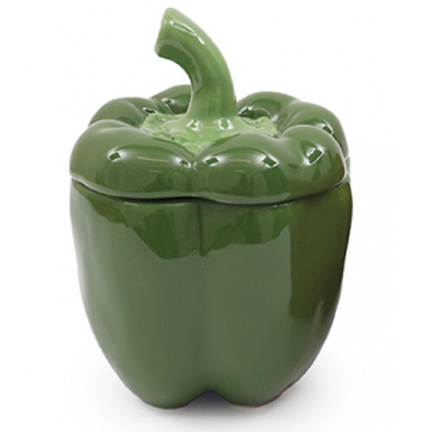 Red & Green Bell Pepper Ceramic Lidded Pot (Green) on a White Background | Happy Piranha