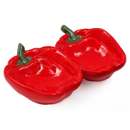 Red & Green Bell Pepper Ceramic Plates (Red) On a White Background | Happy Piranha