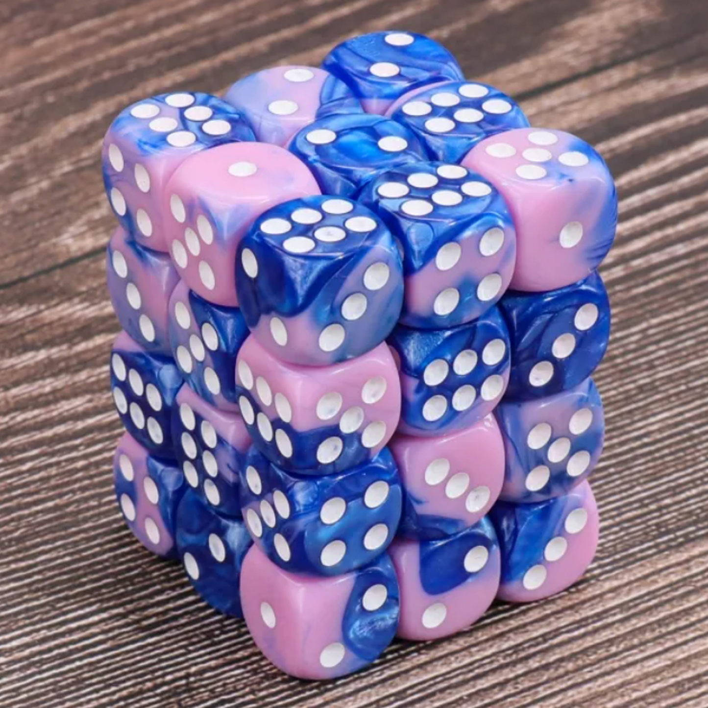 Pink & Blue Blend - 36 x 12mm 6 Sided Pip Dice D6 Set Out of Their Box | Happy Piranha