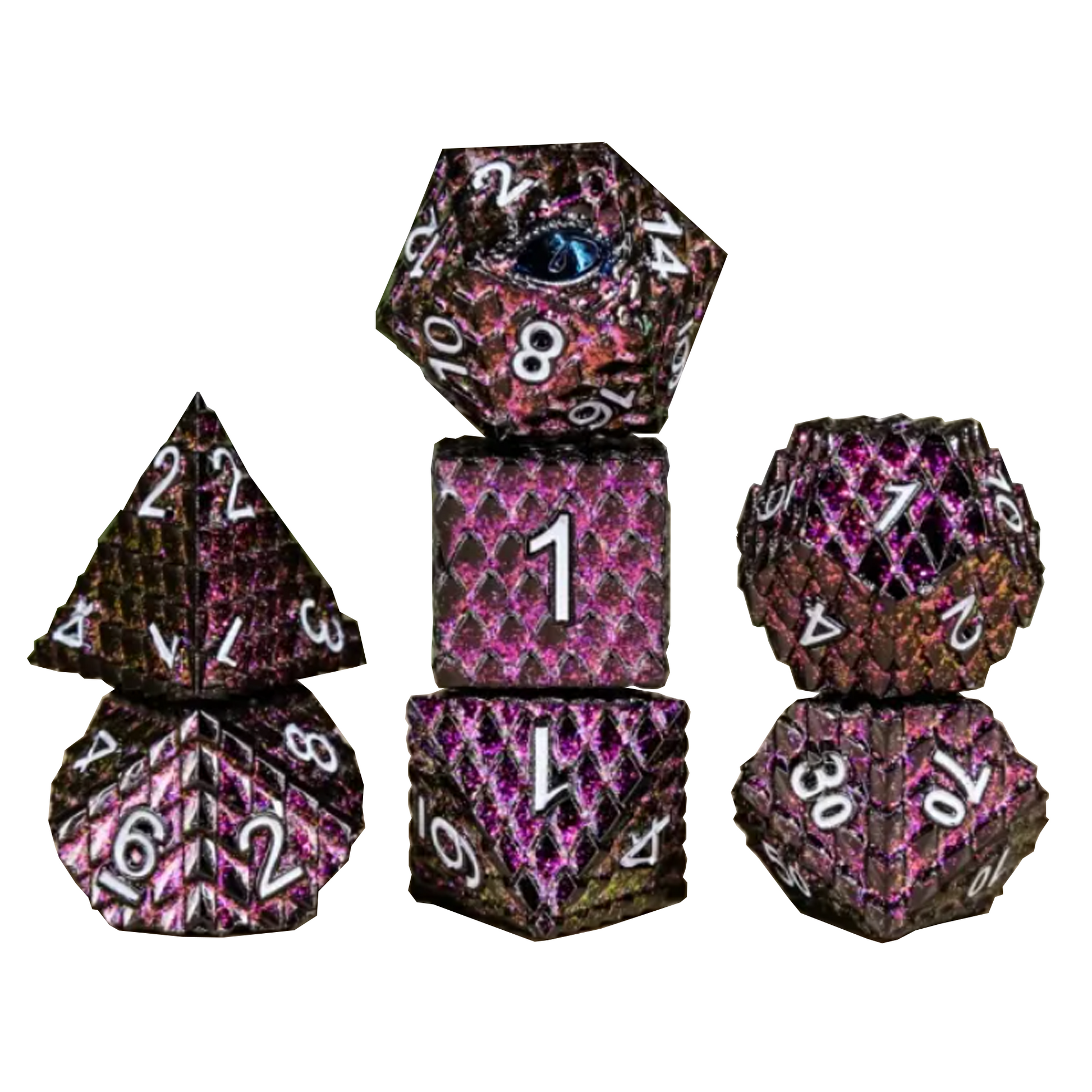 Dragon Scale - Premium Metal Polyhedral D&D Dice Sets (Pink) | Happy Piranha