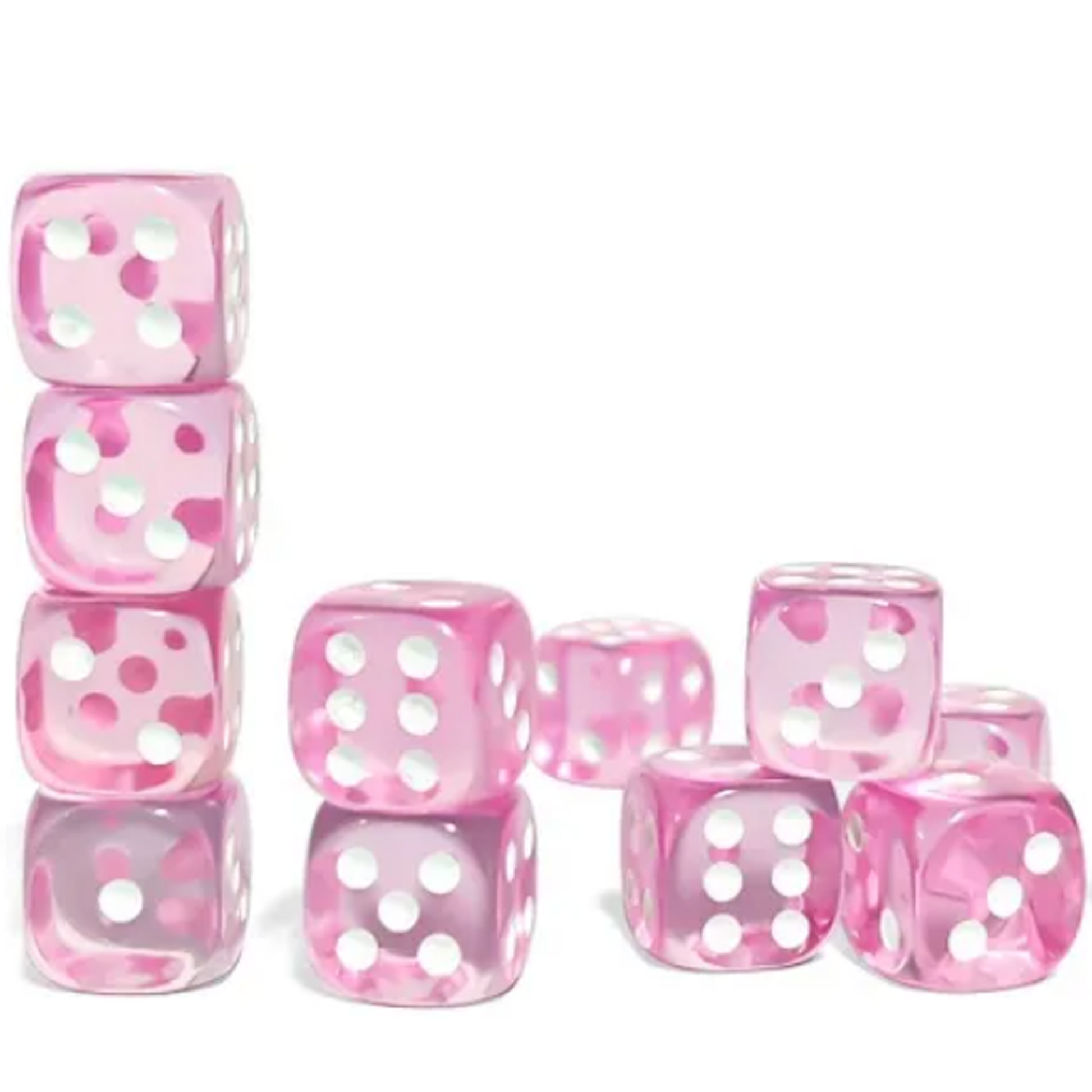 Translucent Pink 36 Pip Dice D6 (6 Sided Dice) Stacked up in a Tower | Happy Piranha