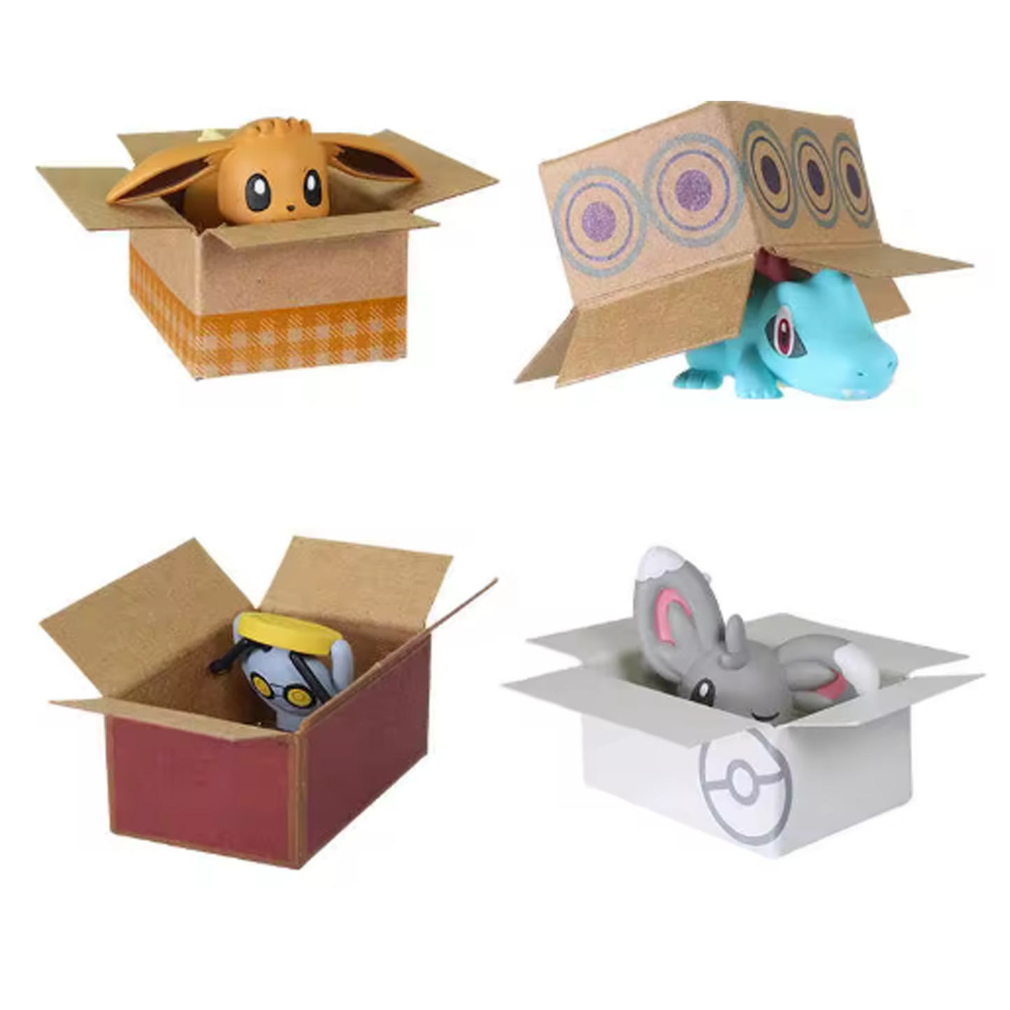 Pokémon In Boxes Gachapon (Gashapon) Capsule Toy (All 4 Designs) on a White Background | Happy Piranha