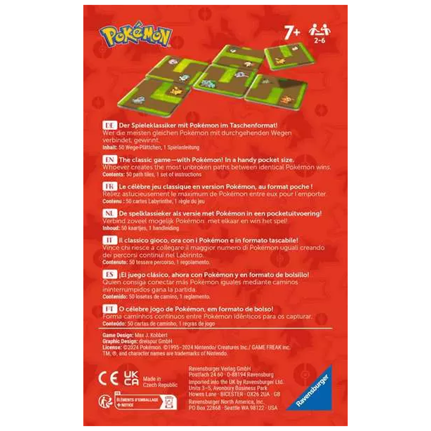 Pokémon Labyrinth Connect Board Game (Back of Box) On a White Background | Happy Piranha