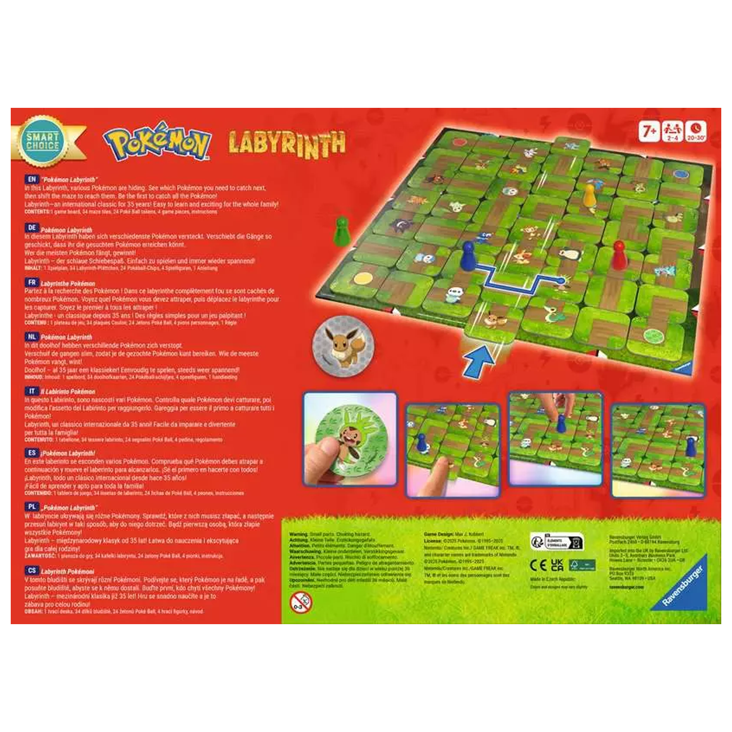 Pokémon Labyrinth: Smart Choice Edition Board Game (Back of Box) On a White Background | Happy Piranha