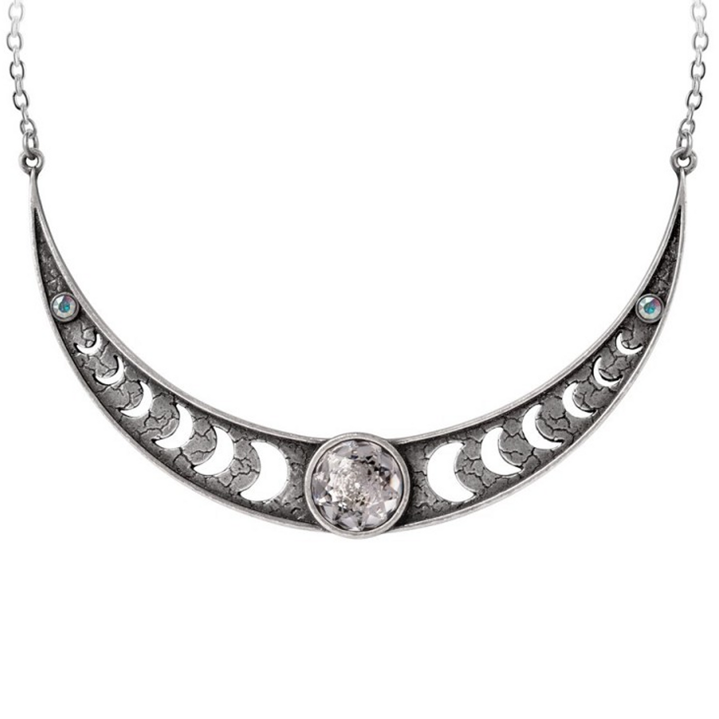 Priestess of Ishtar Moon & White Crystal Gothic Design Necklace on a White Background | Happy Piranha