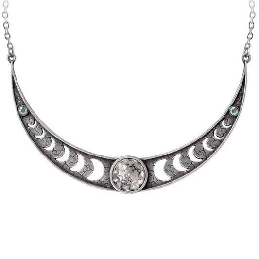 Priestess of Ishtar Moon & White Crystal Gothic Design Necklace on a White Background | Happy Piranha