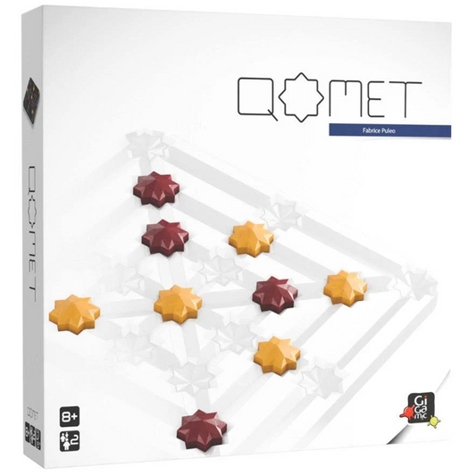 Qomet Board Game (Front of Box) On a White Background | Happy Piranha