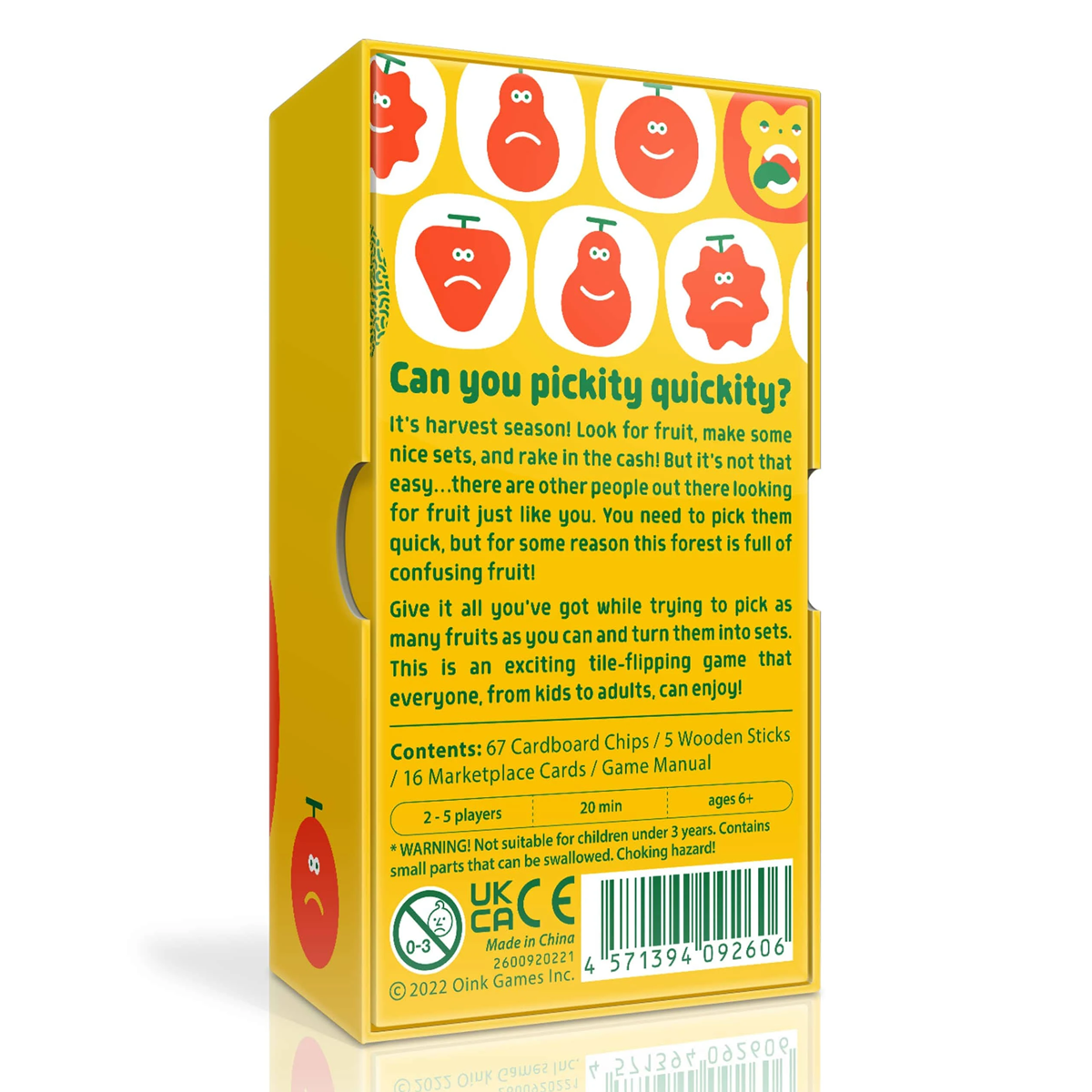 Quickity Pickity Board Game (Back of Box) on a White Background | Happy Piranha