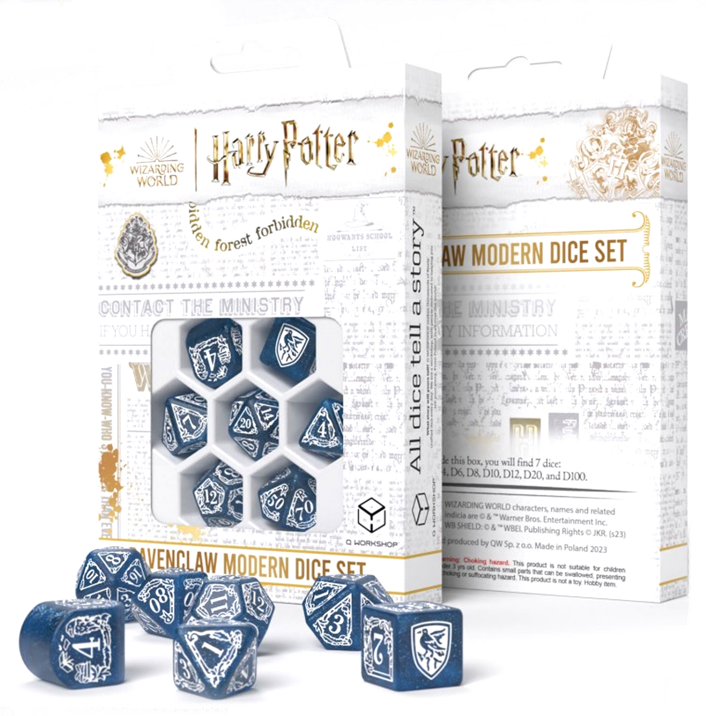 Harry Potter Modern Dice Set - Ravenclaw and Packaging | Happy Piranha