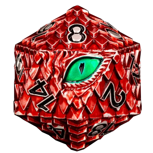 Red Dragon Scale Titan D20 - Premium Extra Large Metal Dragon Eye 20 Sided Dice | Happy Piranha