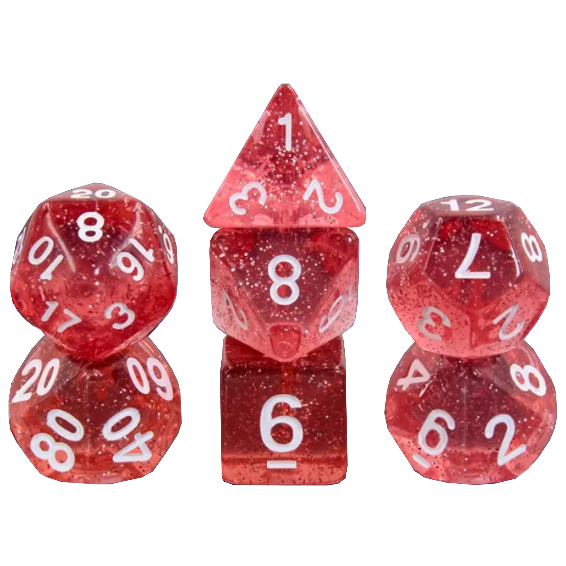 Glitter Dice - Polyhedral D&D 7 Dice Sets (Red) | Happy Piranha