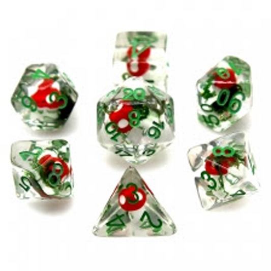 Red Toadstool Dice - Mini Spotted Mushroom Filled Polyhedral D&D Dice Set | Happy Piranha