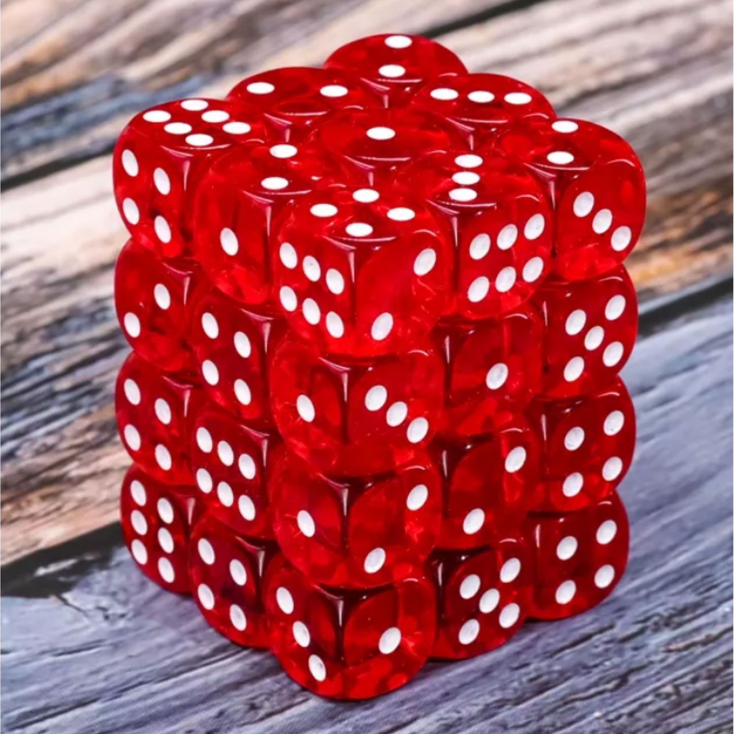 Translucent Red - 36 x 12mm 6 Sided Pip Dice D6 Set Out of Their Case | Happy Piranha