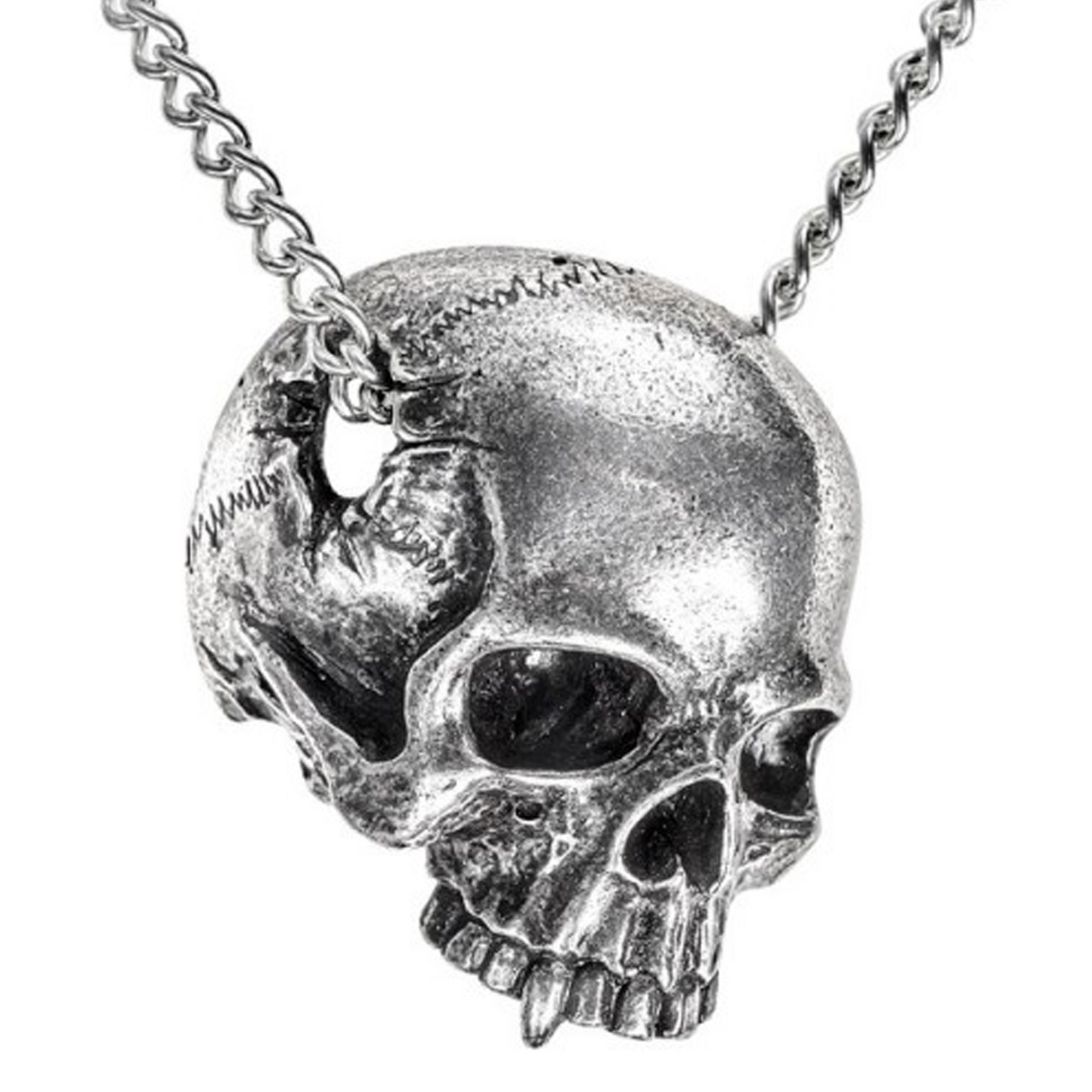 Remains - Gothic Skull Design Pewter Pendant Necklace Close Up on a White Background | Happy Piranha