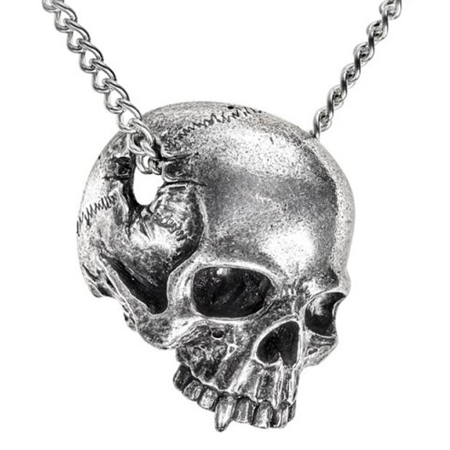 Remains - Gothic Skull Design Pewter Pendant Necklace Close Up on a White Background | Happy Piranha