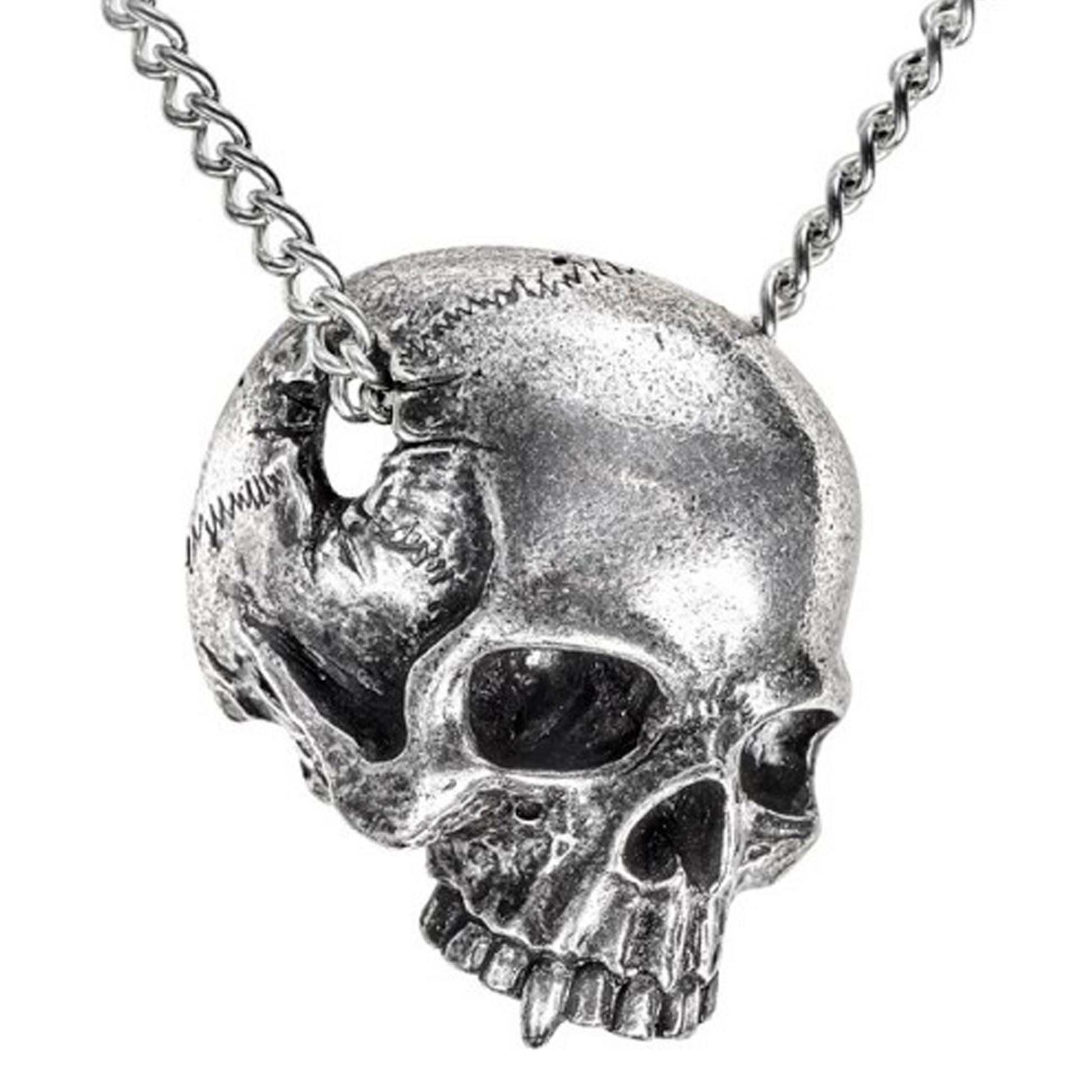 Remains - Gothic Skull Design Pewter Pendant Necklace Close Up on a White Background | Happy Piranha