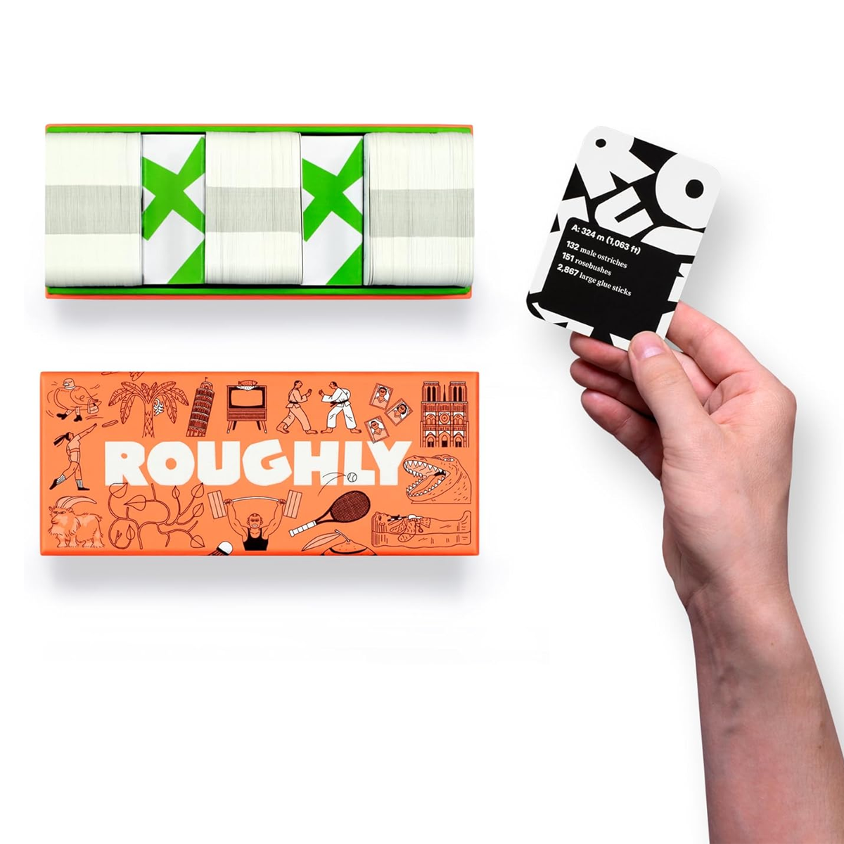 Roughly Board Game (A Hand Holding a Card by the Box) On a White Background | Happy Piranha