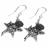 Ruah Verd Droppers - Gothic Pentagram Pewter Earrings (Side) | Happy Piranha