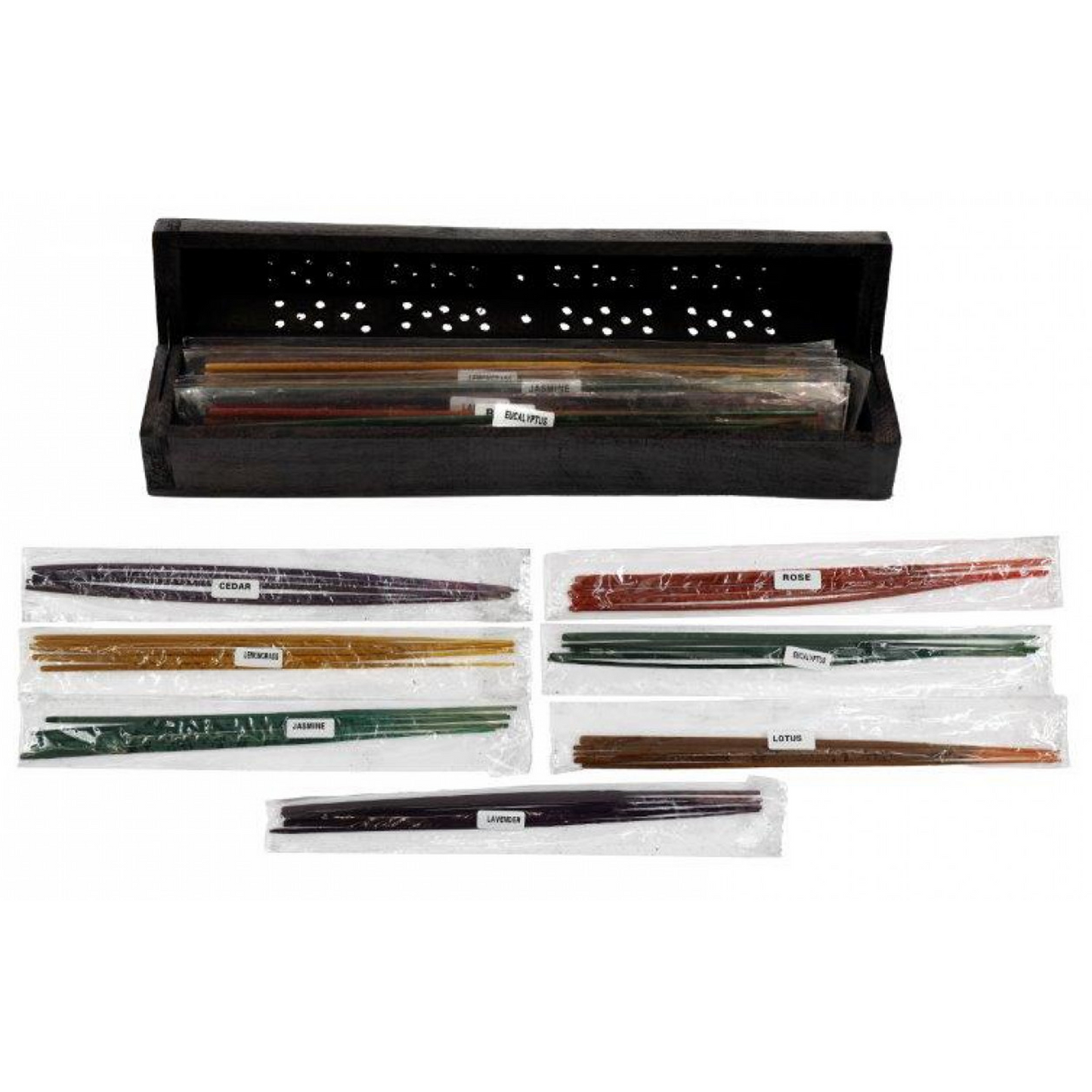 Sacred Chakra Incense Stick Variety 7 Pack With Wooden Box (Open) | Happy Piranha