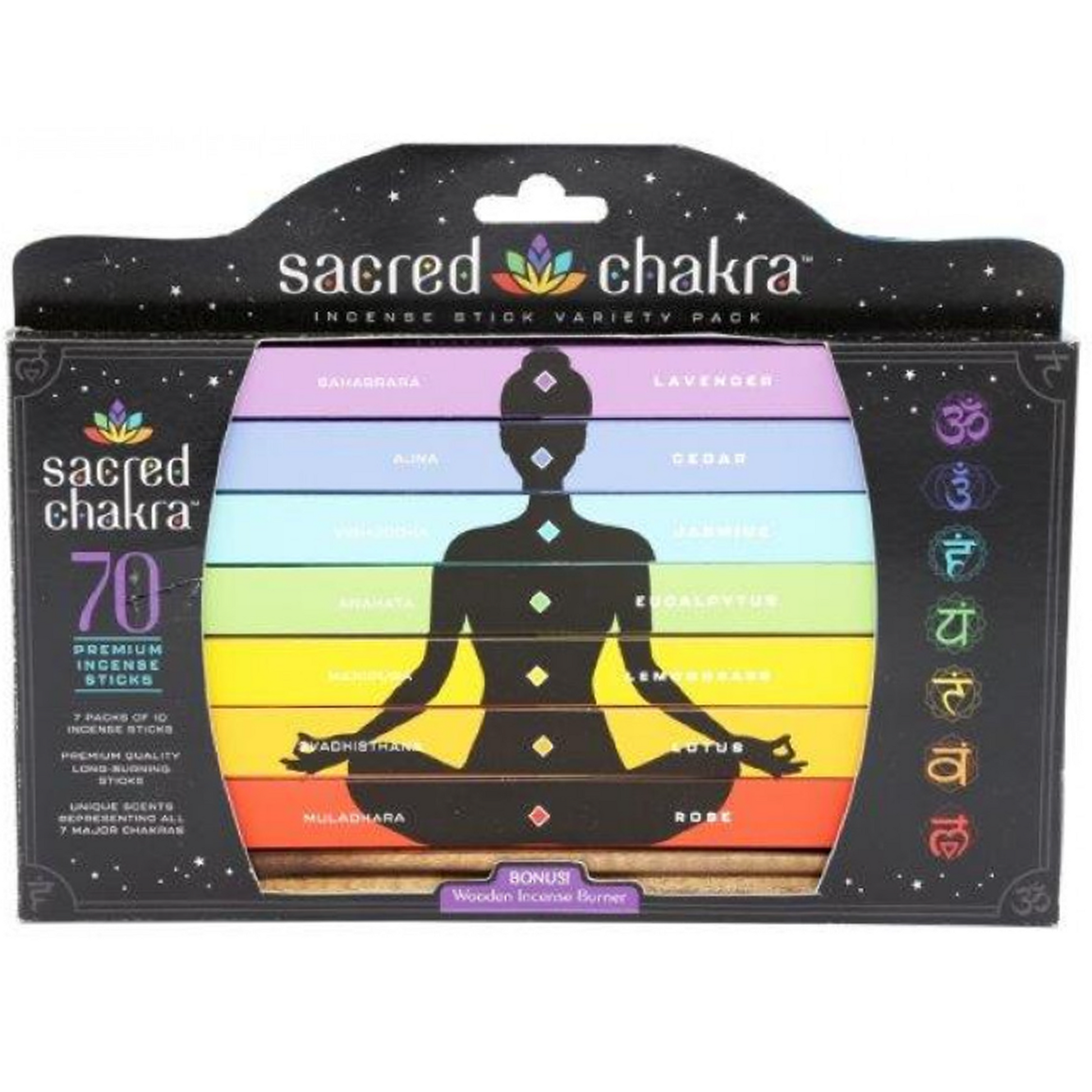 Sacred Chakra Incense Stick Variety 8 Pack With Wooden Holder | Happy Piranha