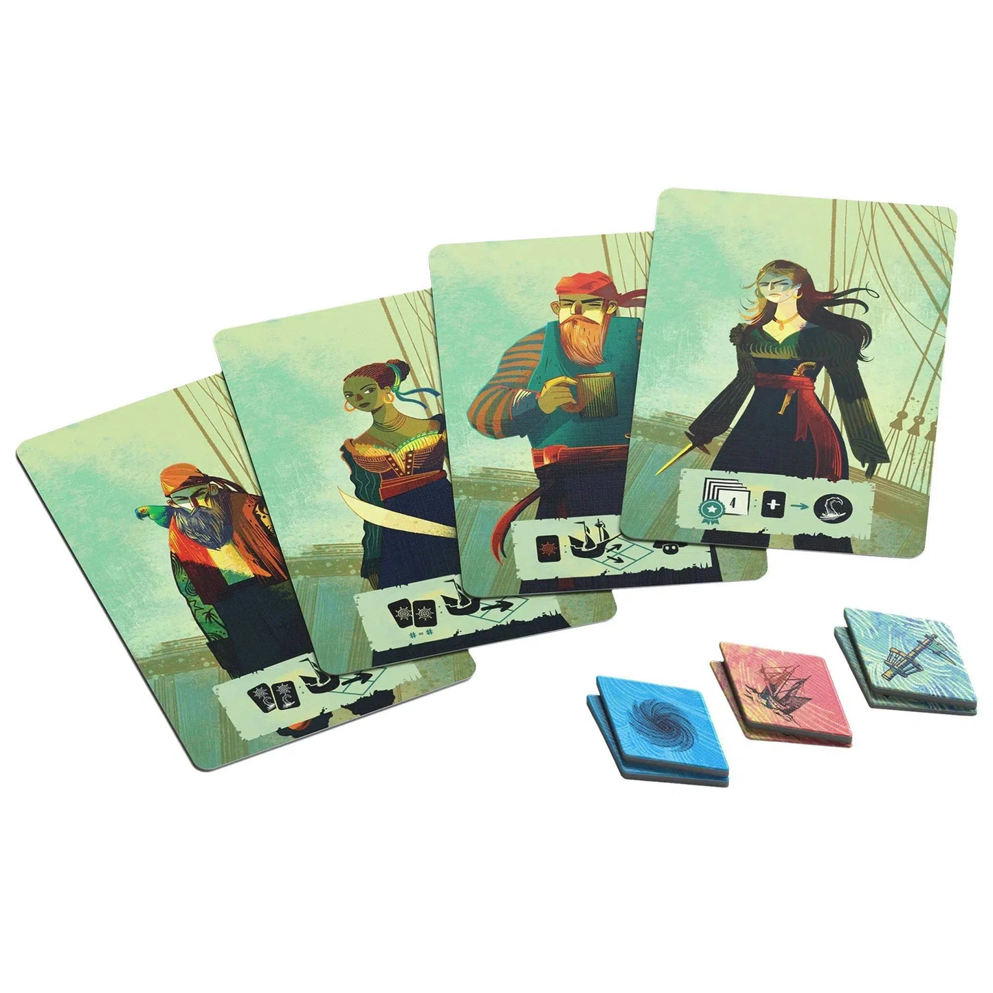 Sail Board Game (Card and Token Examples) On a White Background | Happy Piranha