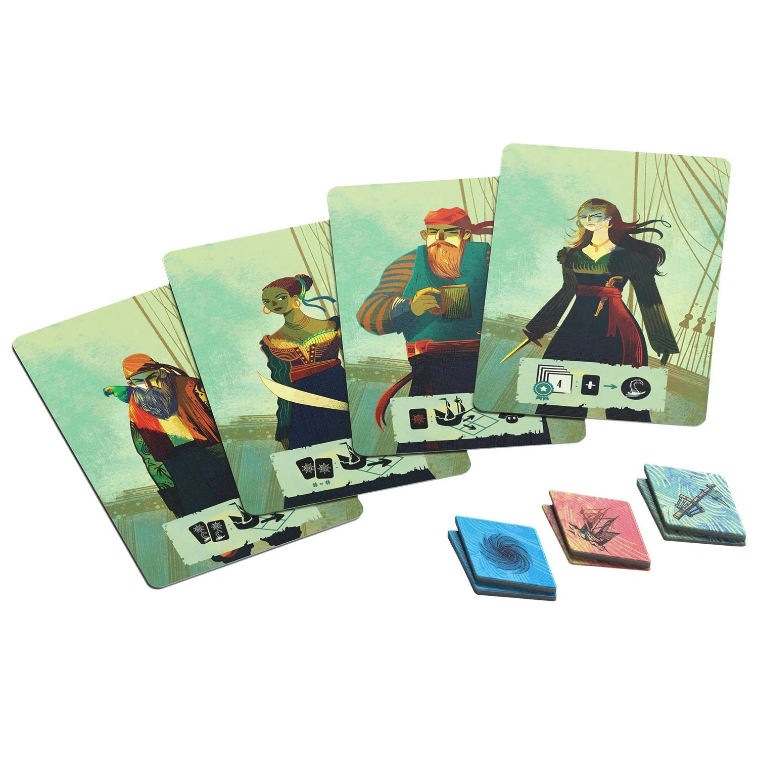 Sail Board Game (Card and Token Examples) On a White Background | Happy Piranha