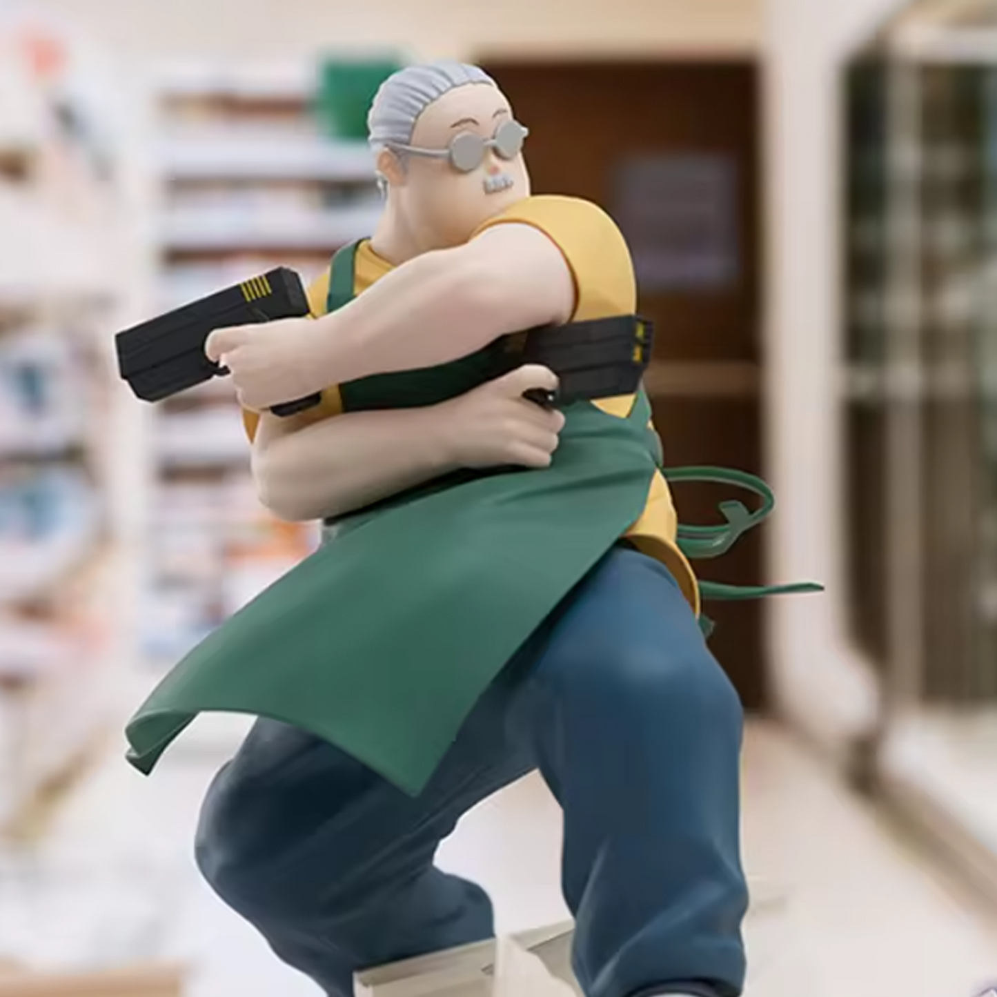 Sakamoto Days: Taro Shop Manager Ver. Luminista Figure (Front View) On a Supermarket Background | Happy Piranha