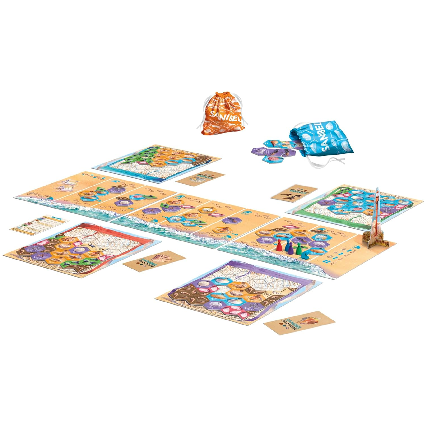 Sanibel Board Game (Components Ste Up) On a White Background | Happy Piranha